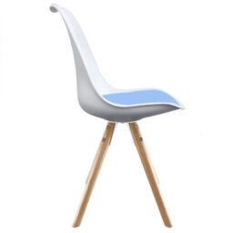 Fusion Living Soho White & Light Blue Plastic Dining Chair With Pyramid Light Wood Legs - thumbnail 5