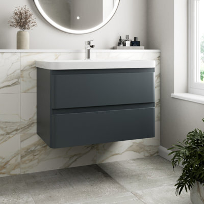 Affine Wall Mounted Bathroom Vanity Unit Basin Sink Storage Furniture Cabinet 800 Grey - image 1