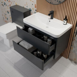 Affine Wall Mounted Bathroom Vanity Unit Basin Sink Storage Furniture Cabinet 800 Grey - thumbnail 3