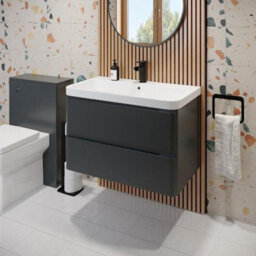 Affine Wall Mounted Bathroom Vanity Unit Basin Sink Storage Furniture Cabinet 800 Grey - thumbnail 2