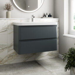 Affine Wall Mounted Bathroom Vanity Unit Basin Sink Storage Furniture Cabinet 800 Grey - thumbnail 1