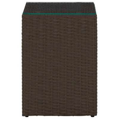 Berkfield Lightweight Side Table With Glass Top Brown 35X35X52 Cm Poly Rattan