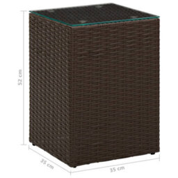 Berkfield Lightweight Side Table With Glass Top Brown 35X35X52 Cm Poly Rattan - thumbnail 5