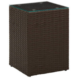 Berkfield Lightweight Side Table With Glass Top Brown 35X35X52 Cm Poly Rattan - thumbnail 2