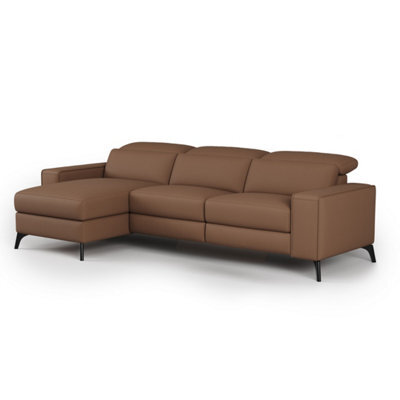 Valencia Esther Top Grain Leather Three Seats With Left Chaise Sofa Brown Kiln Dried Hardwood Frame Power Headrests - image 1