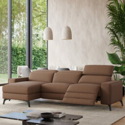 Valencia Esther Top Grain Leather Three Seats With Left Chaise Sofa Brown Kiln Dried Hardwood Frame Power Headrests - thumbnail 2