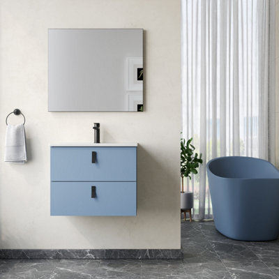Banyetti Invicta 600mm Wall Hung Vanity Unit With Lira Basin - Powder Blue - image 1