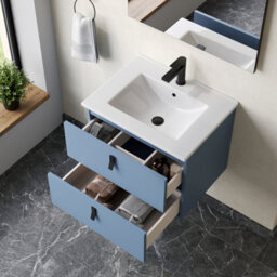 Banyetti Invicta 600mm Wall Hung Vanity Unit With Lira Basin - Powder Blue - thumbnail 3