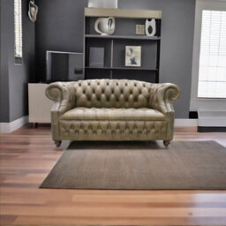 Chesterfield 2 Seater Buttoned Seat Sofa Cracked Wax Tan Leather In Buckingham Style - thumbnail 5