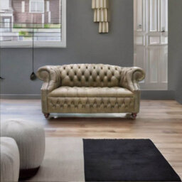 Chesterfield 2 Seater Buttoned Seat Sofa Cracked Wax Tan Leather In Buckingham Style - thumbnail 4