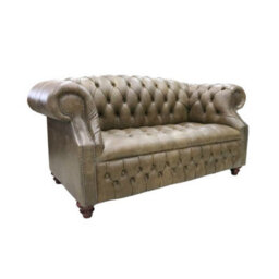 Chesterfield 2 Seater Buttoned Seat Sofa Cracked Wax Tan Leather In Buckingham Style - thumbnail 3