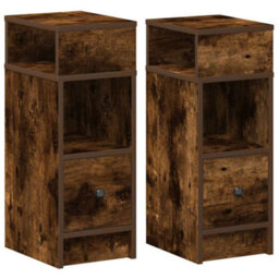 Berkfield Bedside Cabinets 2 Pcs With Drawer Smoked Oak 25X31X66 Cm - thumbnail 2