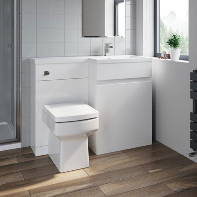 Affine Bathroom Vanity Unit Basin 1100 mm Toilet Combined Furniture Right Hand Rh White - image 1