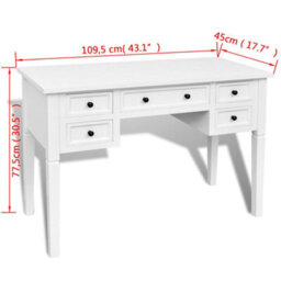 Vidaxl White Writing Desk With 5 Drawers - thumbnail 8