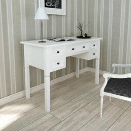 Vidaxl White Writing Desk With 5 Drawers - thumbnail 2