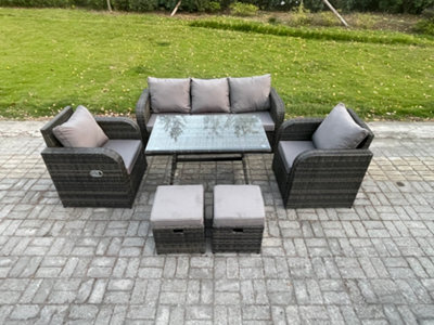 Fimous 7 Seater Rattan Wicker Garden Furniture Patio Conservatory Sofa Set With Rectangular Dining Table Reclining Chair - image 1