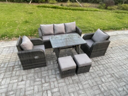 Fimous 7 Seater Rattan Wicker Garden Furniture Patio Conservatory Sofa Set With Rectangular Dining Table Reclining Chair - thumbnail 2