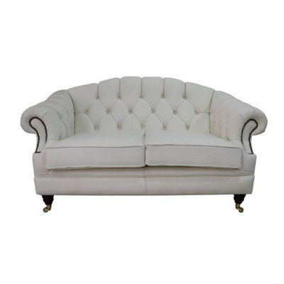 Chesterfield 2 Seater White Leather Sofa Settee Custom Made In Victoria Style - image 1