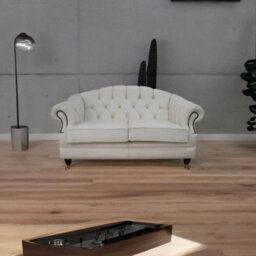 Chesterfield 2 Seater White Leather Sofa Settee Custom Made In Victoria Style - thumbnail 2
