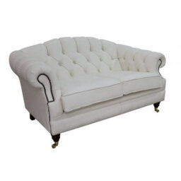 Chesterfield 2 Seater White Leather Sofa Settee Custom Made In Victoria Style - thumbnail 3