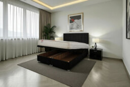 "Knight Sleep Paris Ottoman Bed Black Plush 5Ft With Mattress & 24""headboard -King Size" - thumbnail 1