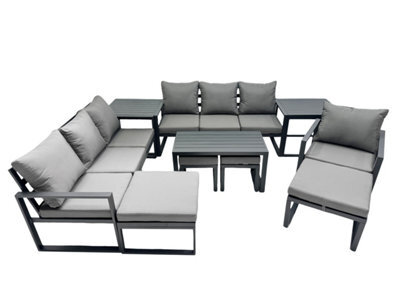 Fimous Outdoor Garden Furniture Set Aluminium Lounge 3 Seat Sofa Oblong Coffee Table Sets With Chair 4 Stools 2 Side Tables - image 1