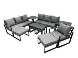 Fimous Outdoor Garden Furniture Set Aluminium Lounge 3 Seat Sofa Oblong Coffee Table Sets With Chair 4 Stools 2 Side Tables - thumbnail 2