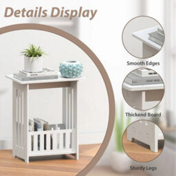 Type A Tall Slim Bedside Table With Shelf And Drawer Narrow Side Table Plant Stand Unit - thumbnail 3