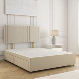 Bsspoke Monaco Divan Bed In Cream Plush Velvet With 24Inch Headboard No Mattress No Drawers In Single Double King 4Ft 6Ft