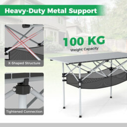 Gainoom Patio Folding Camping Table Silver Portable Picnic Table W/mesh Basket - thumbnail 9