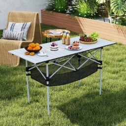 Gainoom Patio Folding Camping Table Silver Portable Picnic Table W/mesh Basket - thumbnail 5