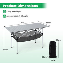 Gainoom Patio Folding Camping Table Silver Portable Picnic Table W/mesh Basket - thumbnail 2
