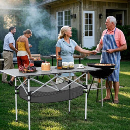 Gainoom Patio Folding Camping Table Silver Portable Picnic Table W/mesh Basket - thumbnail 3