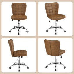 Yaheetech Adjustable Armless Desk Chair With Chrome-Finish Metal Base - Retro Brown - thumbnail 9