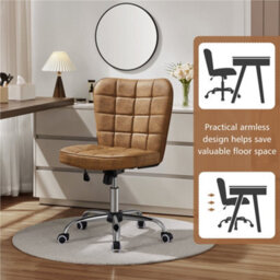 Yaheetech Adjustable Armless Desk Chair With Chrome-Finish Metal Base - Retro Brown - thumbnail 8