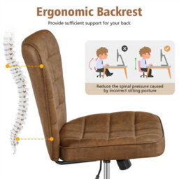 Yaheetech Adjustable Armless Desk Chair With Chrome-Finish Metal Base - Retro Brown - thumbnail 7