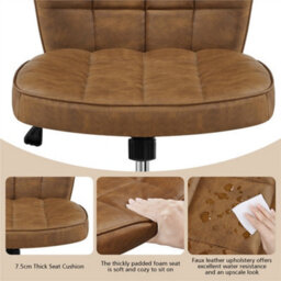 Yaheetech Adjustable Armless Desk Chair With Chrome-Finish Metal Base - Retro Brown - thumbnail 6