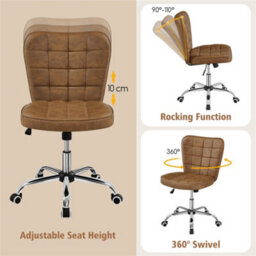 Yaheetech Adjustable Armless Desk Chair With Chrome-Finish Metal Base - Retro Brown - thumbnail 5
