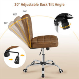 Yaheetech Adjustable Armless Desk Chair With Chrome-Finish Metal Base - Retro Brown - thumbnail 4