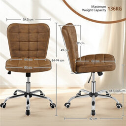 Yaheetech Adjustable Armless Desk Chair With Chrome-Finish Metal Base - Retro Brown - thumbnail 3