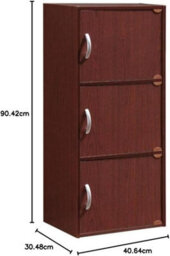 3-Shelf Bookcase, Hodedah Stylish Storage With Door And Handles, Mahogany - thumbnail 2