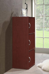 3-Shelf Bookcase, Hodedah Stylish Storage With Door And Handles, Mahogany - thumbnail 3