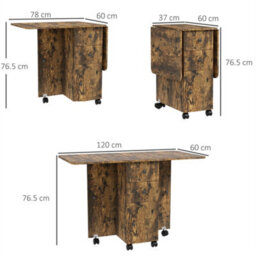Rustic Brown Folding Dining Table With Drop Leaf For 4-6 Rolling Kitchen Table - thumbnail 2