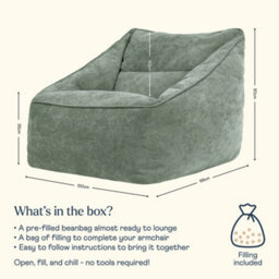 icon Natalia Chenille Adults Bean Bag Armchair, Ready Filled Large Beanbag Sage Green - thumbnail 8