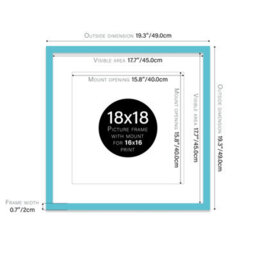 "18X18"" Turquoise Picture Frame - 18X18"" Square Frame With 16X16"" Mount For 18X18""/16X16"" Pictures Moderrn Style Thin Edge, 1 Pack" - thumbnail 2