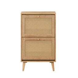 Swish Furniture Manila Oak Rattan 2 Door Flip Down Shoe Storage Cabinet Rack Hallway Furniture - thumbnail 5