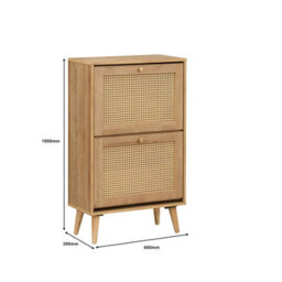 Swish Furniture Manila Oak Rattan 2 Door Flip Down Shoe Storage Cabinet Rack Hallway Furniture - thumbnail 3