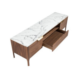 Angel Cerda Elegant Walnut Tv Stand With Marble Glass Top - thumbnail 6