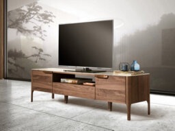 Angel Cerda Elegant Walnut Tv Stand With Marble Glass Top - thumbnail 2