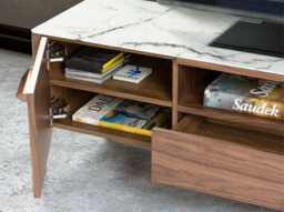 Angel Cerda Elegant Walnut Tv Stand With Marble Glass Top - thumbnail 4